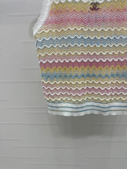 Chanel 25 Multicolor Striped Knitted Tank Top