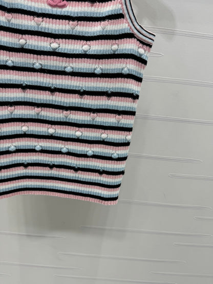 Chanel 25 Pink Black Striped Knit Tank Top
