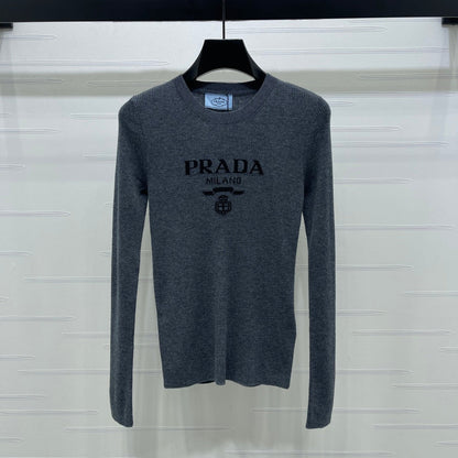 Prada Logo-Intarsia Wool Jumper Anthracite Grey Wool 351036