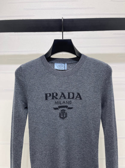Prada Logo-Intarsia Wool Jumper Anthracite Grey Wool 351036