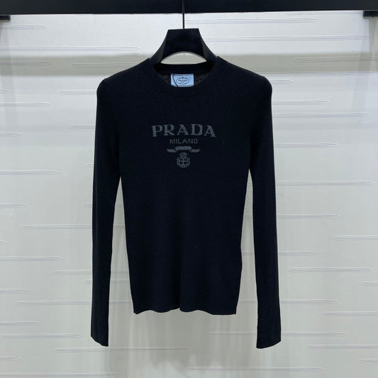 Prada Logo-Intarsia Wool Jumper Black Wool 351034