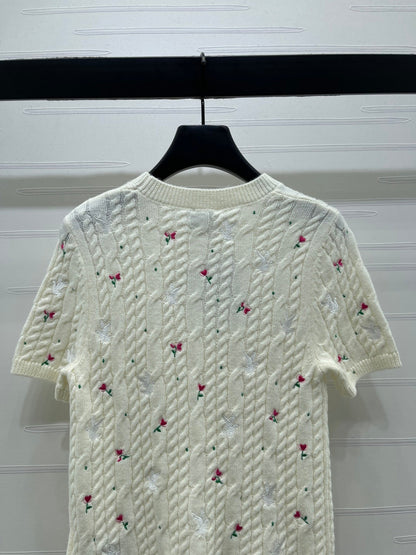 CD SS26 Embroidered Cable-Knit Sweater Bird Rose Inovy Cashmere 351086