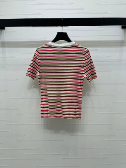 CC Synchronized Striped Knit Short-Sleeve Top Multicolor Tencel 351045