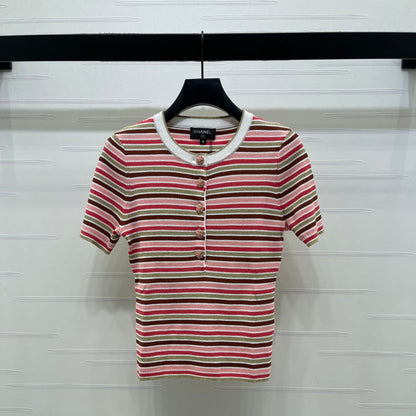 CC Synchronized Striped Knit Short-Sleeve Top Multicolor Tencel 351045