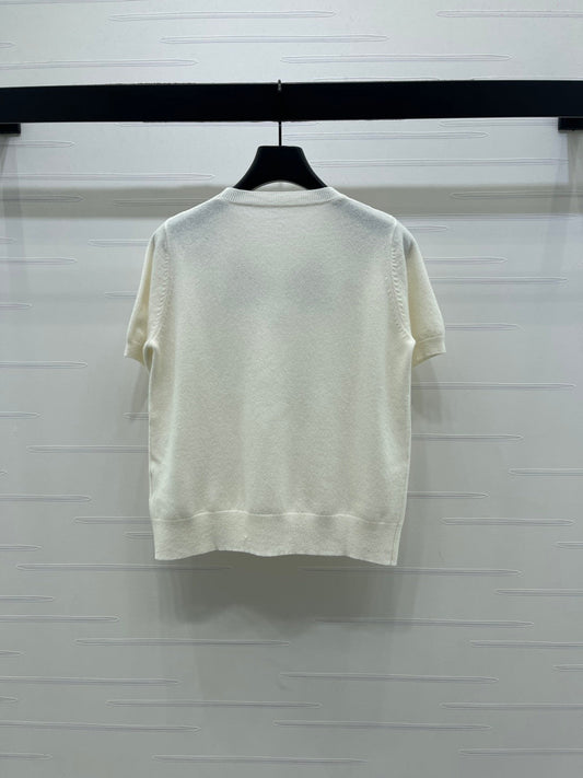 CD SS26 Beaded Floral Knit Top Ivory Wool 351068