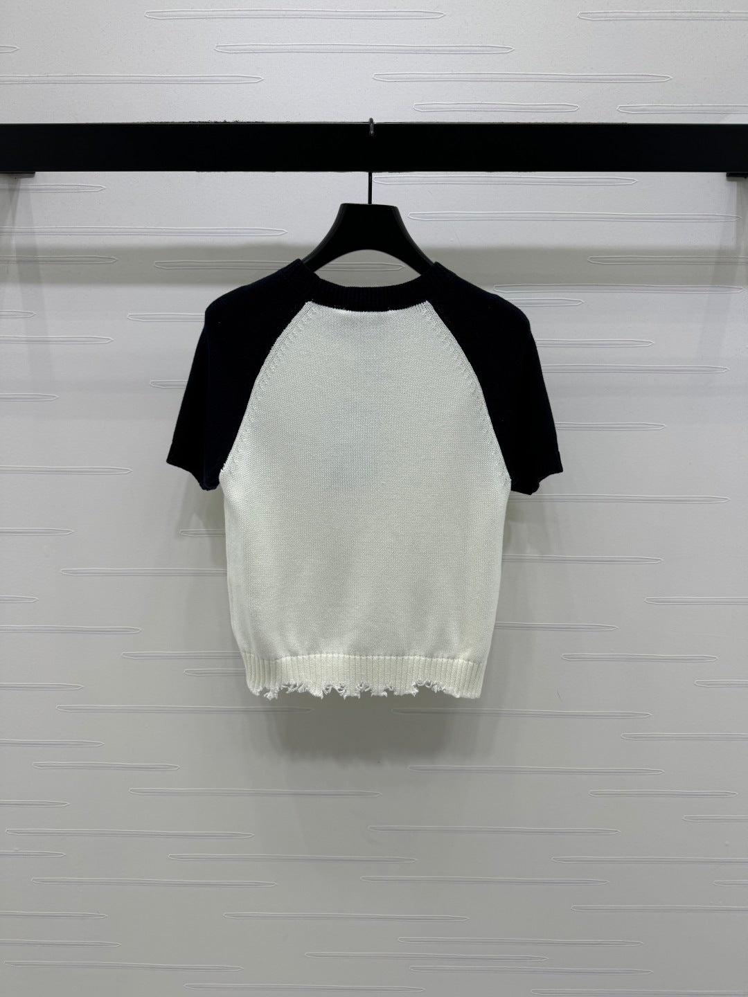 CC Short Sleeve Knitted Sweater White Black Cashmere Wool 351022