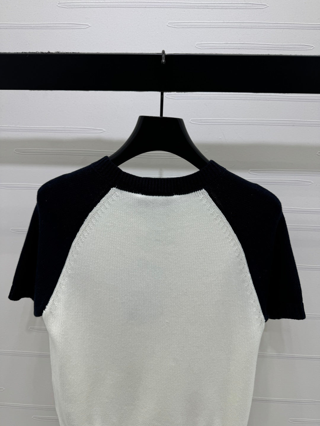 CC Short Sleeve Knitted Sweater White Black Cashmere Wool 351022