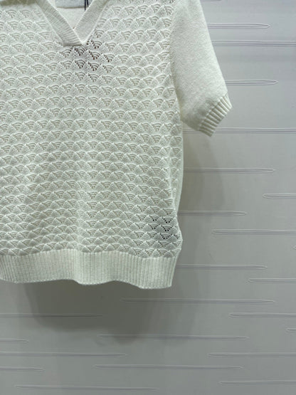 Miu Polo Half-Open Short-Sleeved Top Ivory Knit 343437