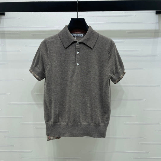Miu Half-Open Short-Sleeve Shirt Grey Knit 343425
