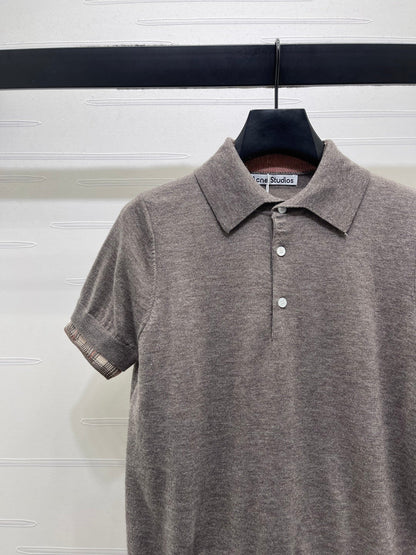 Miu Half-Open Short-Sleeve Shirt Grey Knit 343425