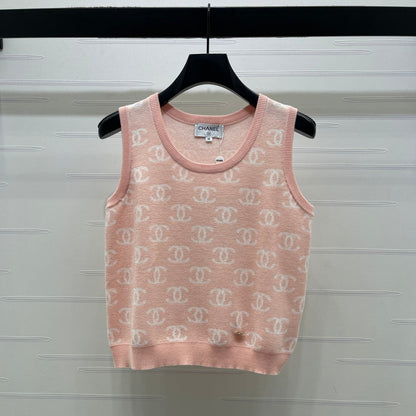 CC 26sJacquard Knit Vest Pink Wool 344122