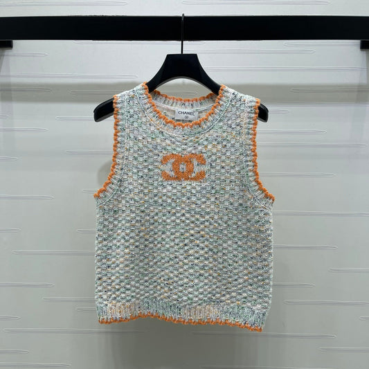 CC 26s Color-Blocked Woven Crew Neck Knit Vest 344117