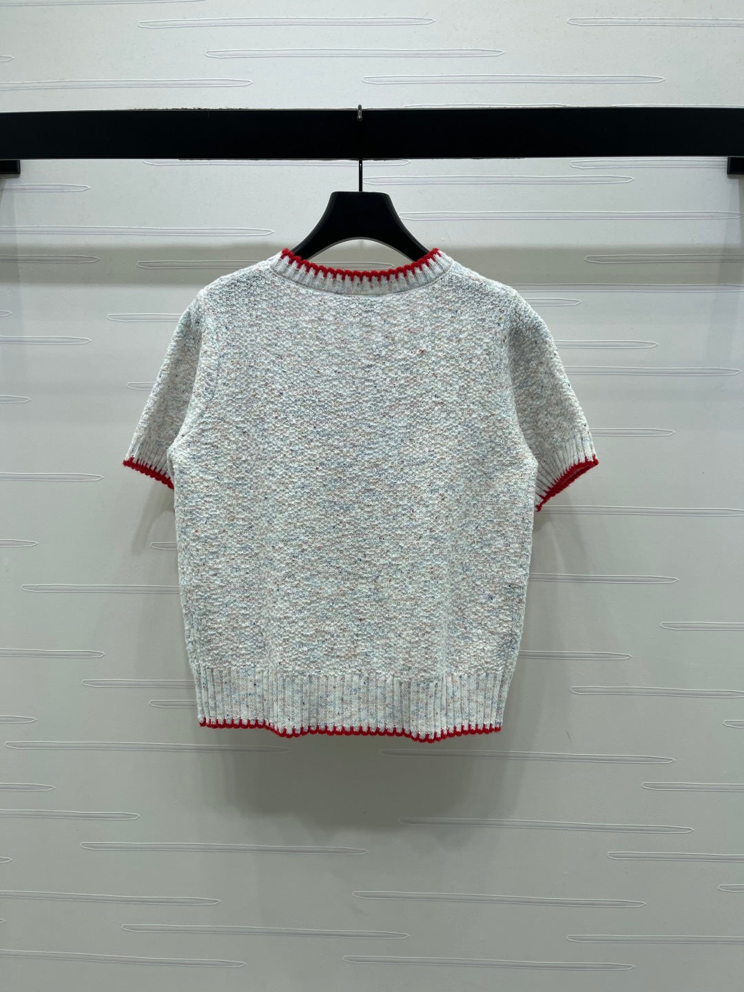 CC 26s Color-Blocked Woven Crew Neck Short-Sleeved Top Grey Red 344115