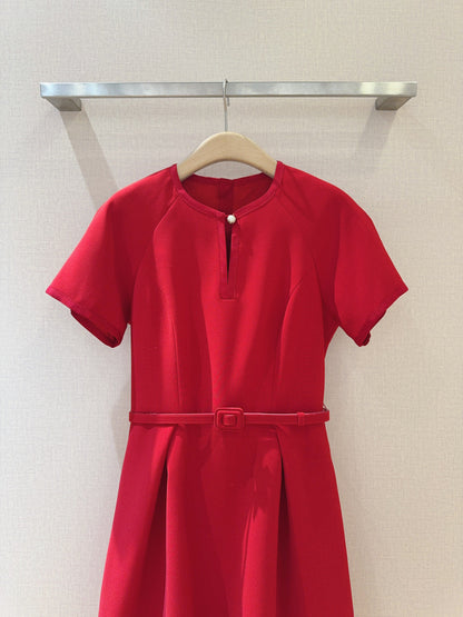 CD 25 Round Neck Raglan Sleeve Dress Red Polyester