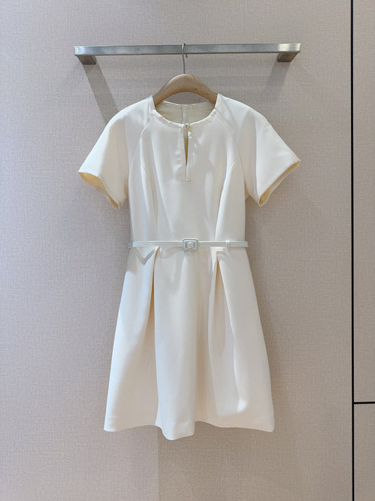 CD 25 Round Neck Raglan Sleeve Dress Beige Polyester