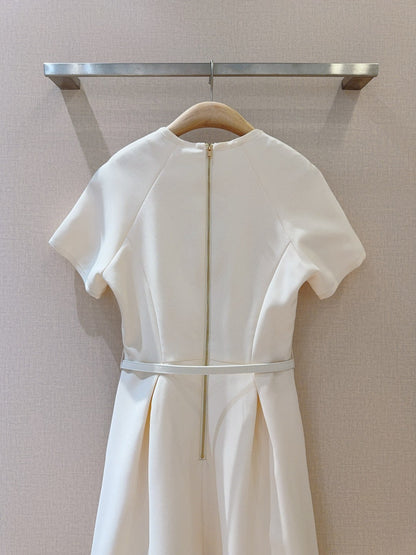 CD 25 Round Neck Raglan Sleeve Dress Beige Polyester