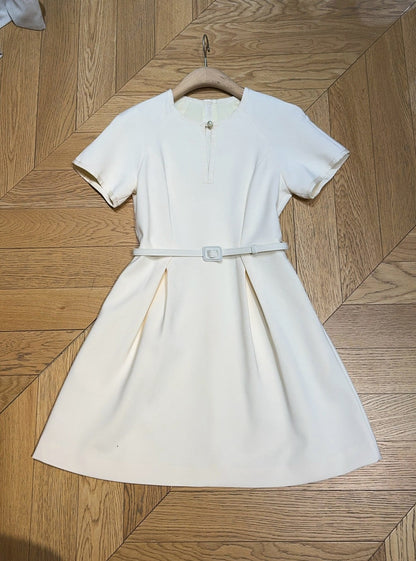 CD 25 Round Neck Raglan Sleeve Dress Beige Polyester