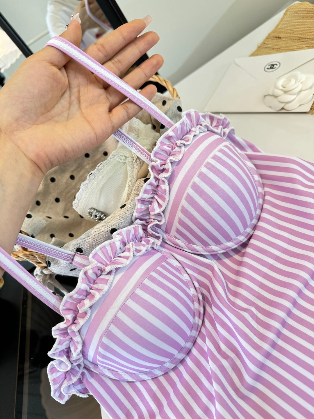 Celine Bikini Pink White Cotton 185843
