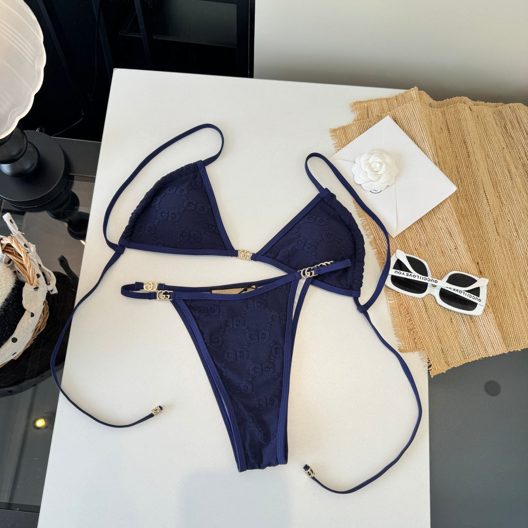 Gucci 26s Swimsuit Navy Blue Colorful Cotton