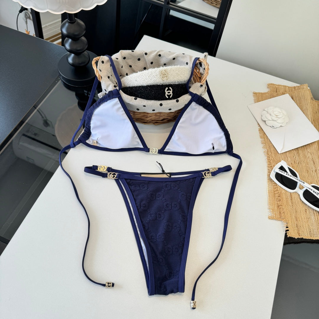 Gucci 26s Swimsuit Navy Blue Colorful Cotton