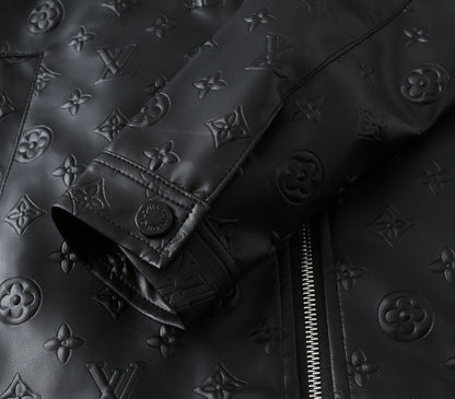 LV SHIRT JACKET IN BLACK CALFSKIN EMBOSSED LOGO 238988