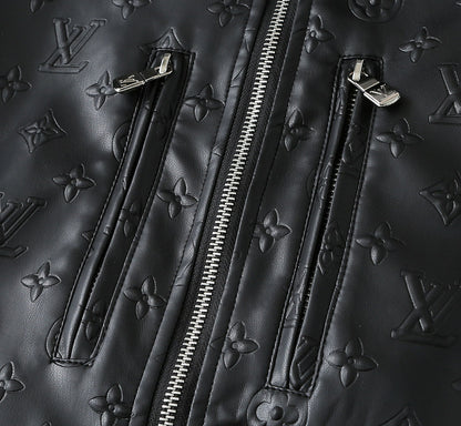 LV SHIRT JACKET IN BLACK CALFSKIN EMBOSSED LOGO 238988