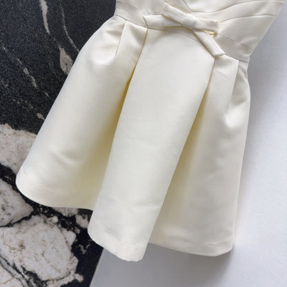 CD 25 Bow Sleeveless Mini Dress White Satin
