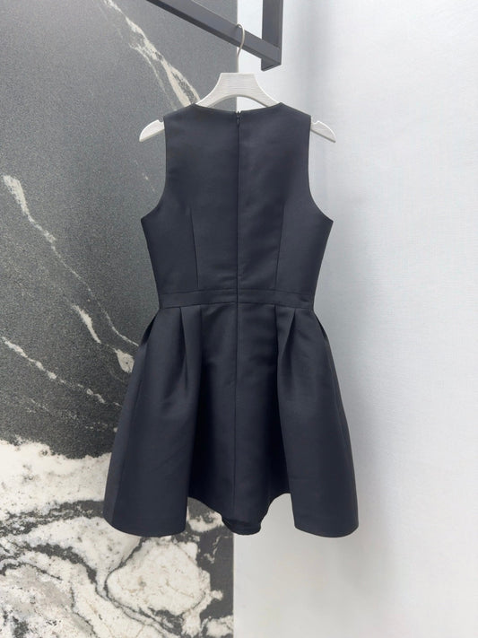 CD 25 Bow Sleeveless Mini Dress Black Satin