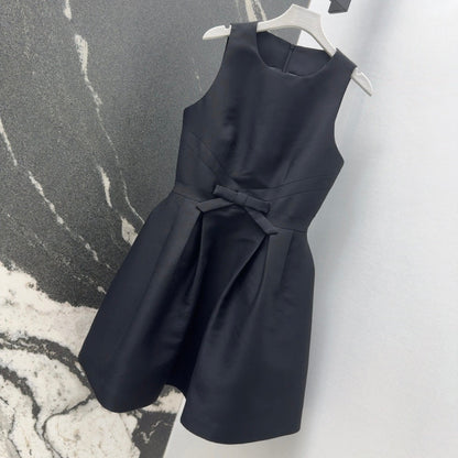 CD 25 Bow Sleeveless Mini Dress Black Satin