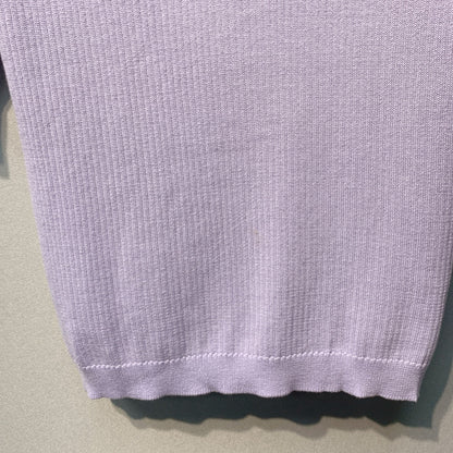 Miu SS26 Knitted Collared Lace Beaded Logo Top Lavender Cotton Silk 350903