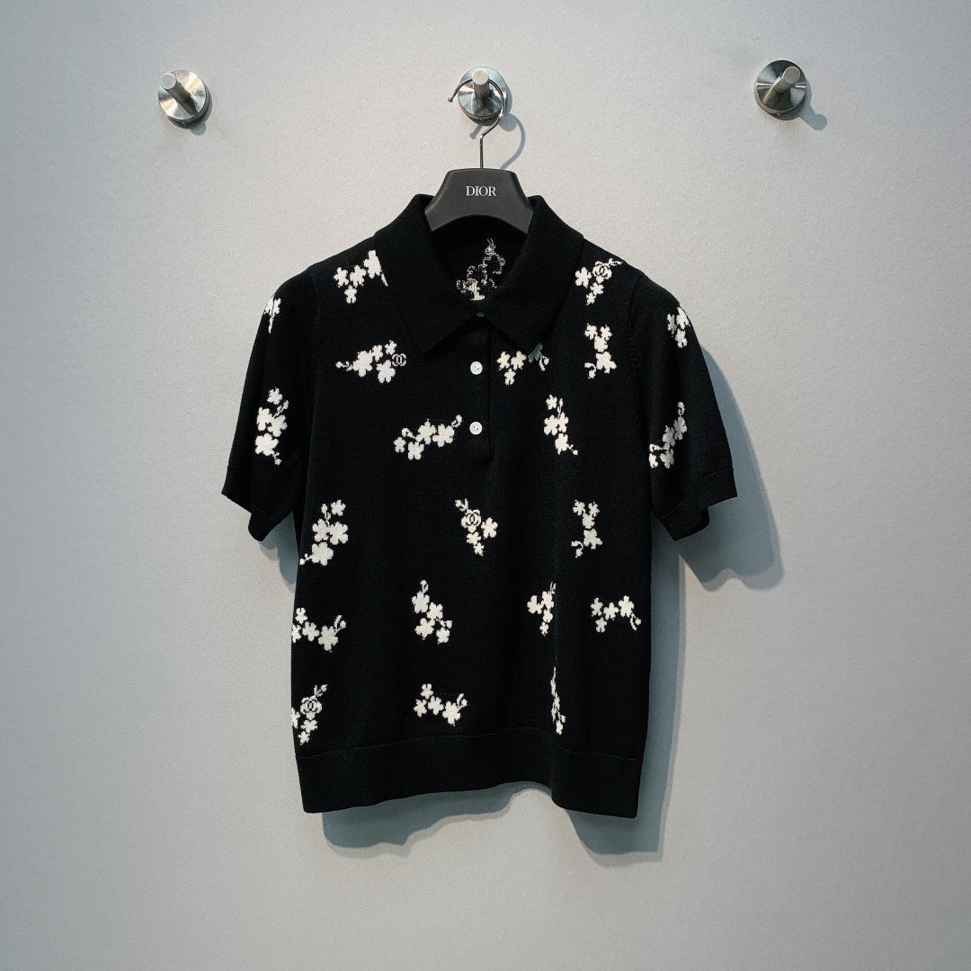 CC SS26 Flower Jacquard Knit Top Black Wool 350907