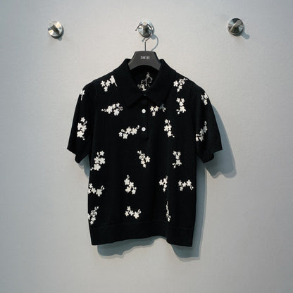 CC SS26 Flower Jacquard Knit Top Black Wool 350907