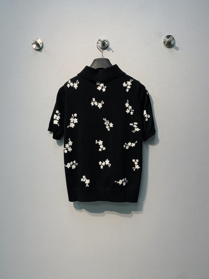 CC SS26 Flower Jacquard Knit Top Black Wool 350907