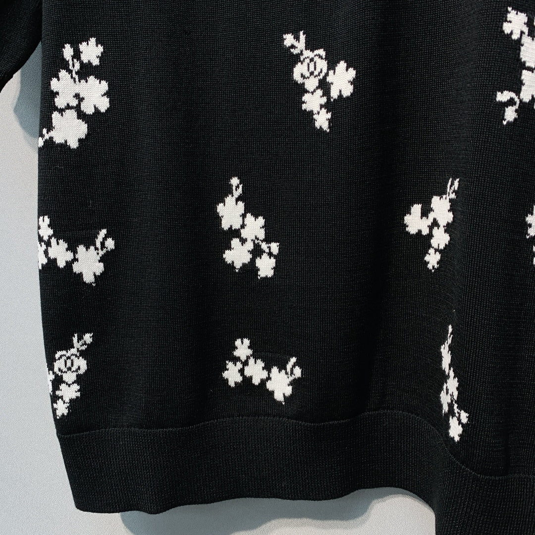CC SS26 Flower Jacquard Knit Top Black Wool 350907