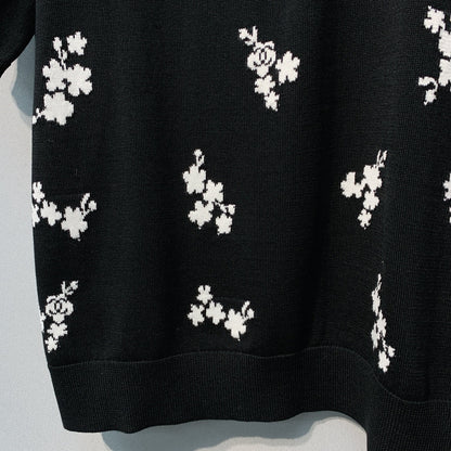 CC SS26 Flower Jacquard Knit Top Black Wool 350907