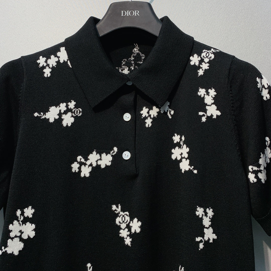 CC SS26 Flower Jacquard Knit Top Black Wool 350907