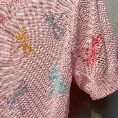 CD SS26 Dragonfly Embroidered Knit Top Light Pink Cotton 350911