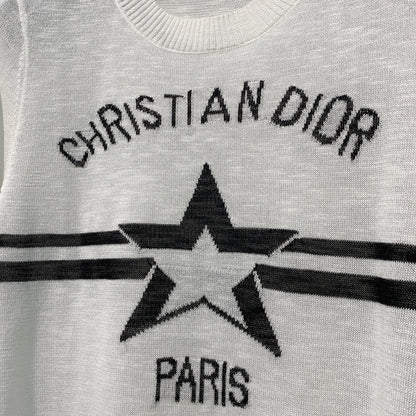 CD SS26 Signature and Star Short-Sleeved Sweater White Wool 350914