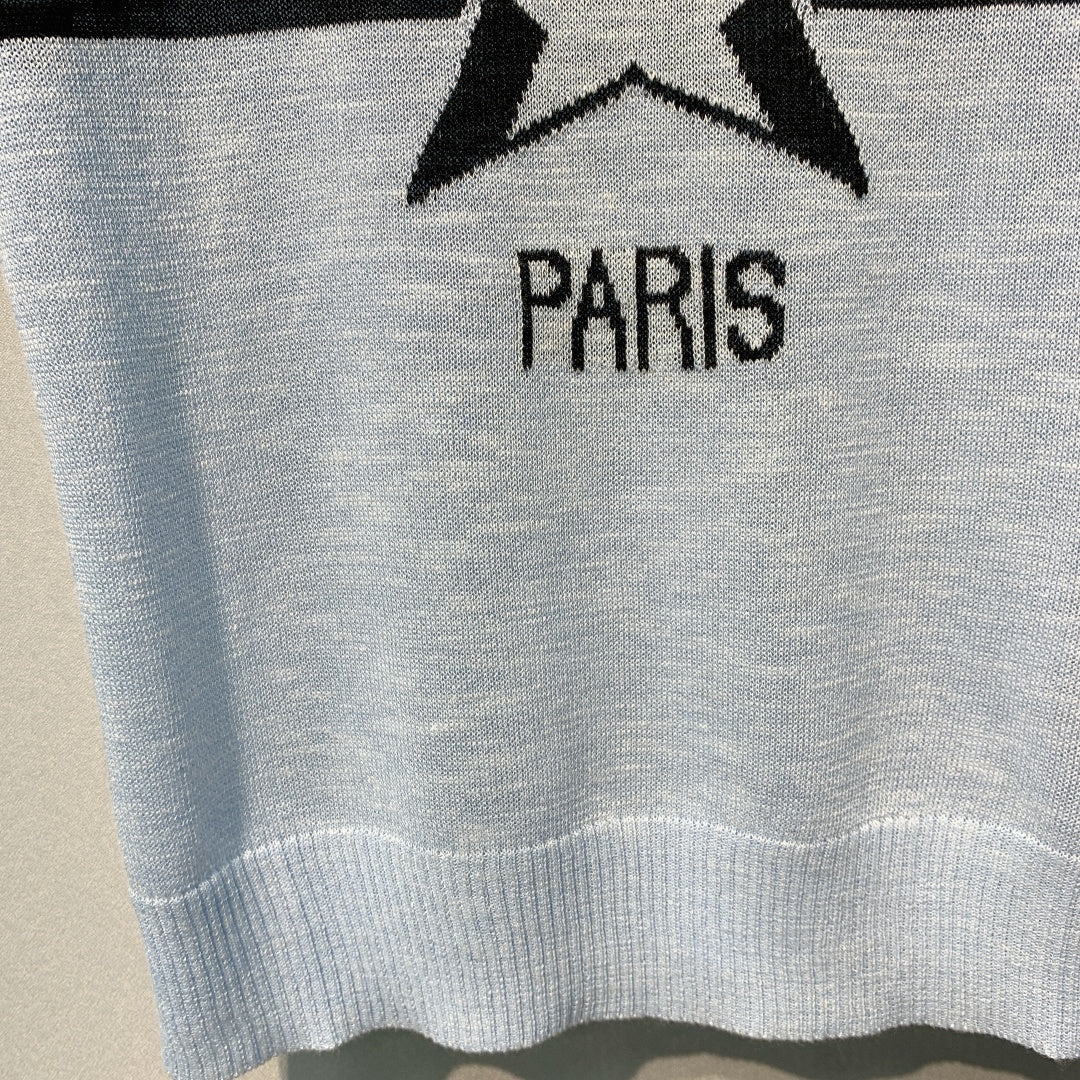 CD SS26 Signature and Star Short-Sleeved Sweater Light Blue Wool 350915
