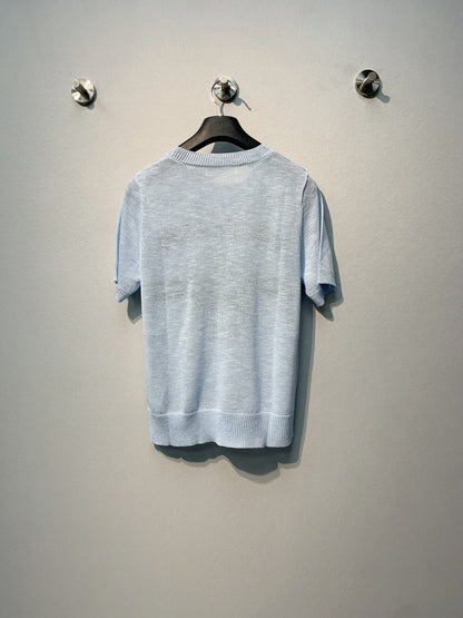 CD SS26 Signature and Star Short-Sleeved Sweater Light Blue Wool 350915