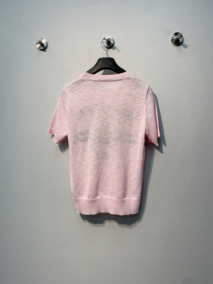 CD SS26 Signature and Star Short-Sleeved Sweater Light Pink Wool 350916