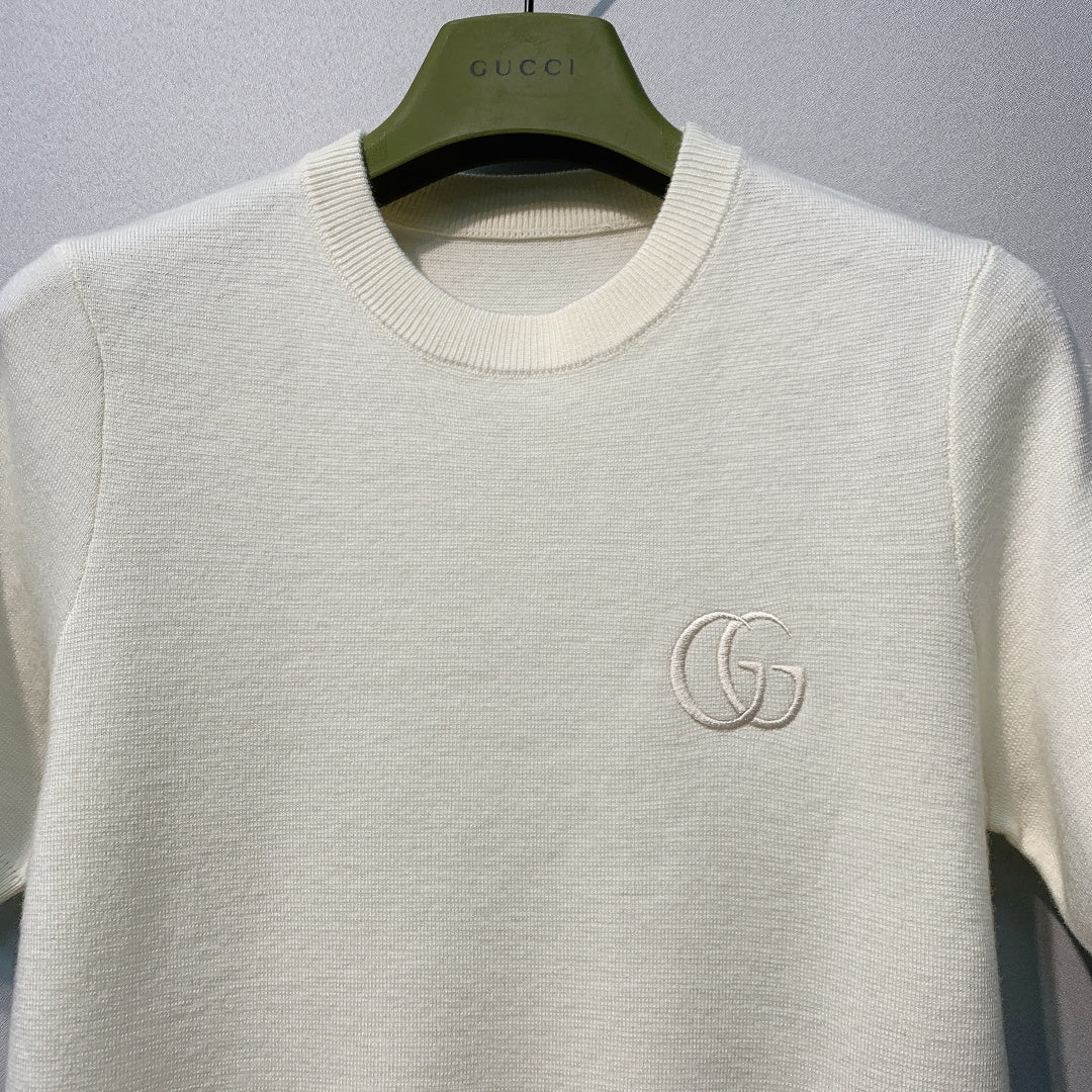 GG SS26 Knit Wool Top Embroidery White Wool 350899
