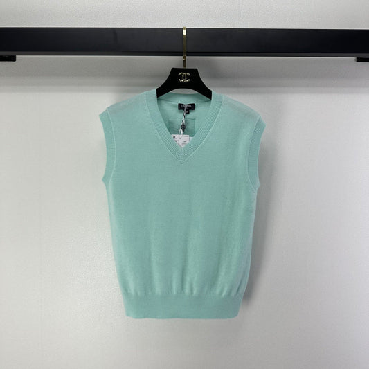 CC V-neck Vest Blue Wool 345999