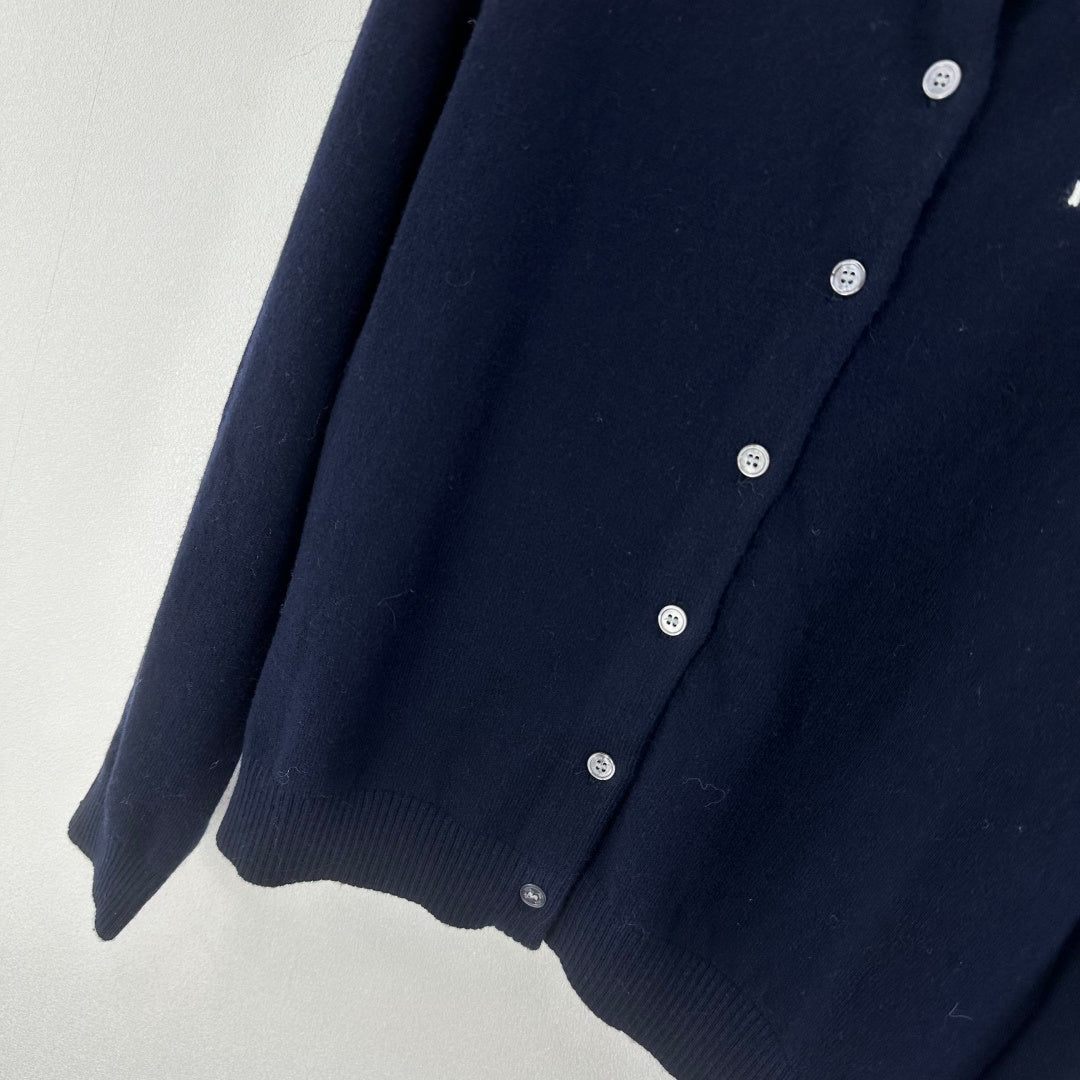 Miumiu 2026 Knit Long-Sleeve Cardigan Navy Blue Wool 349067