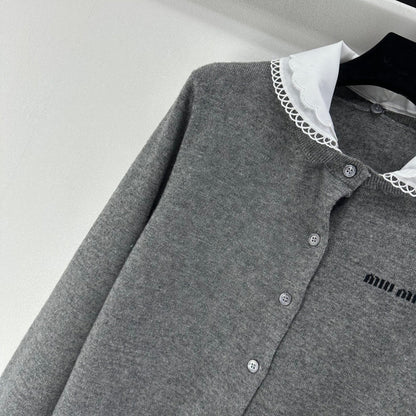 Miumiu 2026 Knit Long-Sleeve Cardigan Grey Wool 349068