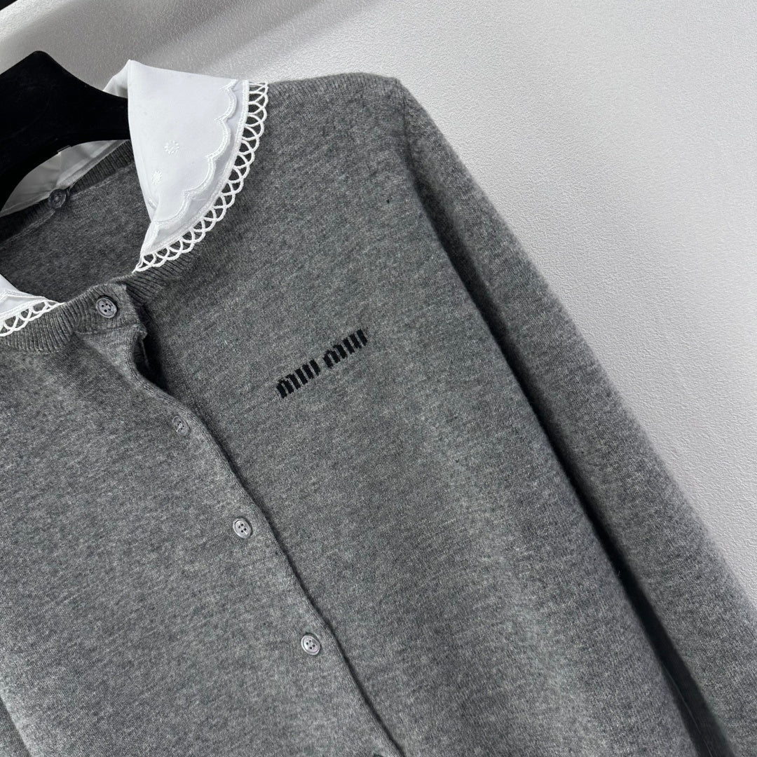 Miumiu 2026 Knit Long-Sleeve Cardigan Grey Wool 349068