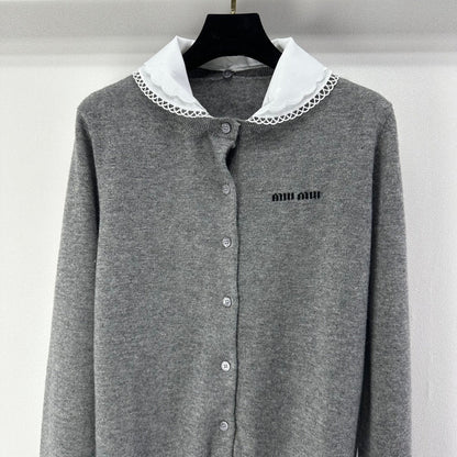 Miumiu 2026 Knit Long-Sleeve Cardigan Grey Wool 349068