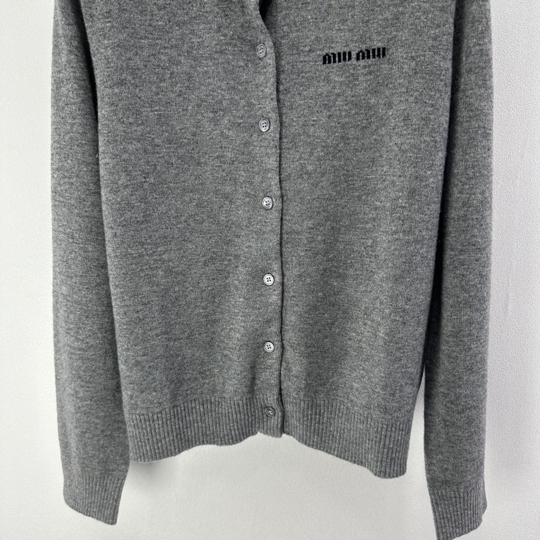 Miumiu 2026 Knit Long-Sleeve Cardigan Grey Wool 349068