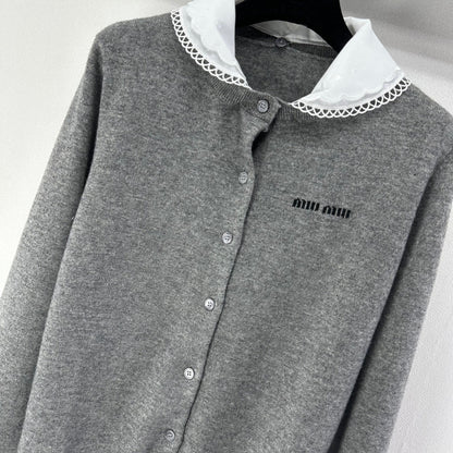 Miumiu 2026 Knit Long-Sleeve Cardigan Grey Wool 349068