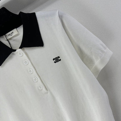 Celine Short-sleeved Polo Shirt White Cashmere Wool 349072